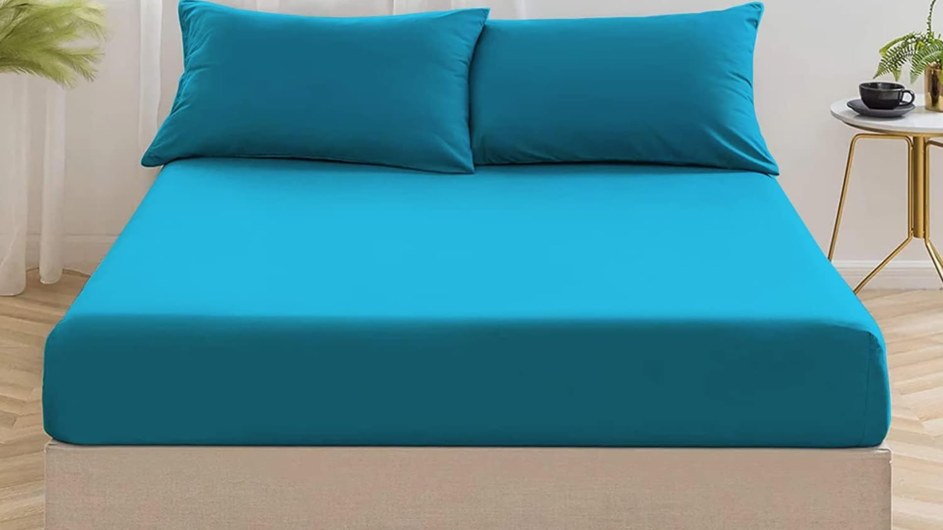 Night Zone Fitted Bed Sheet Percale Cotton Rich 180 Thread Count Non Iron 25cm Fitted Sheets (Teal, Super King)