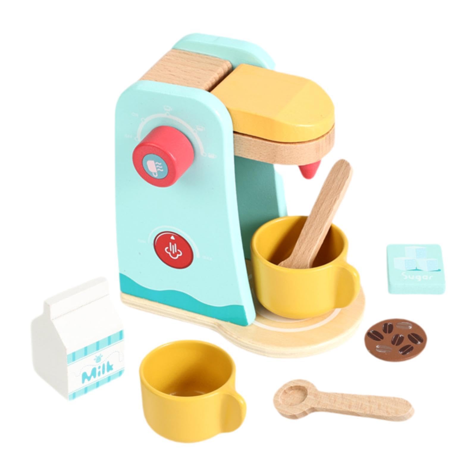 Qianly Rollenspiel Küchenspielzeug Aus Holz mit Lernfunktion für Kreatives Spielen Und Soziale Interaktion für Kindergartenkinder, Kaffeemaschine