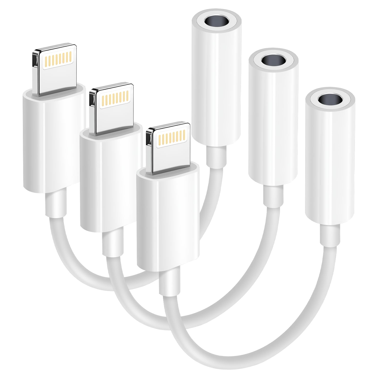 Apple MFi Certified 3 Pack Lightning to 3.5 mm Headphone Jack Adapter for iPhone, iPhone Aux Adapter Converter Dongle Audio Cable Compatible with iPhone 14 13 12 11 X XS 8 7 Whtie