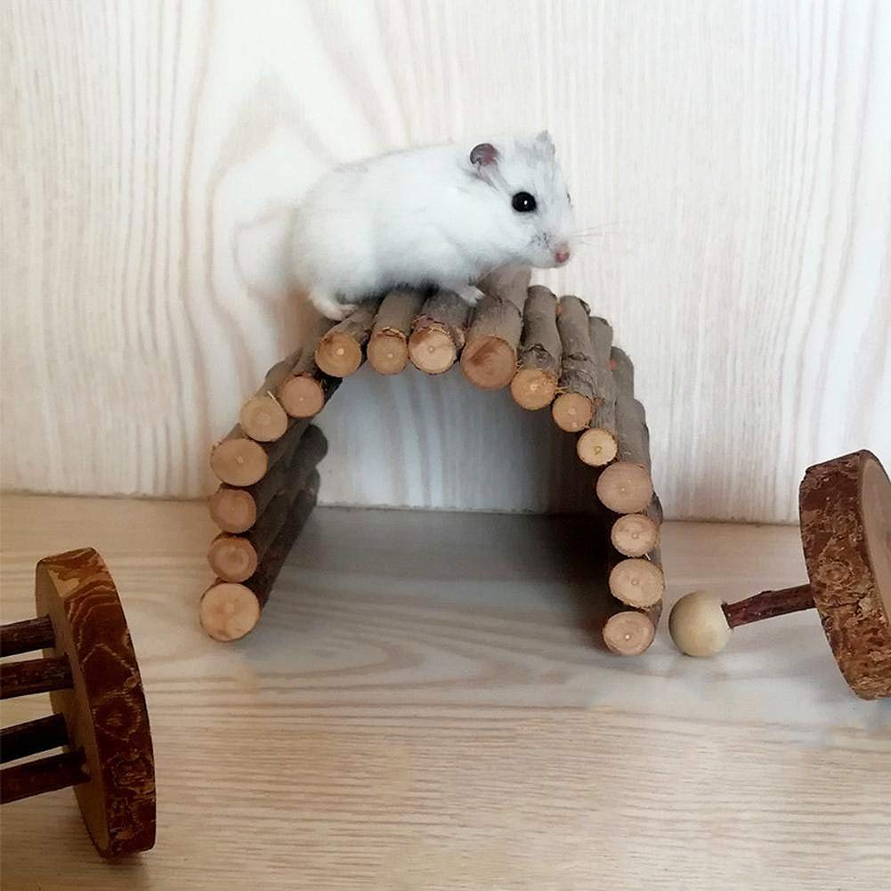 Wudong 3 Stück Holzleiter Kaubrücke Versteck Hauszaun Flexible Klettertreppe für Hamster Reptile Eidechse Schildkröte Igel Kleintier Kauspielzeug