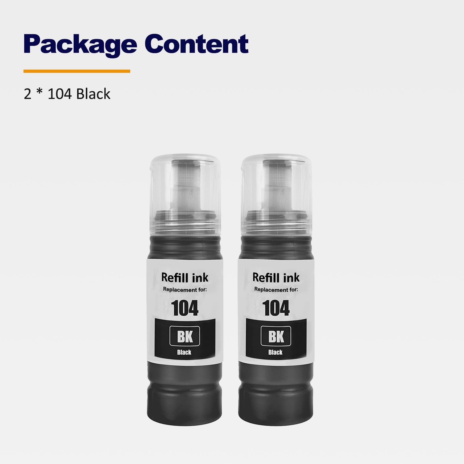 LAIPENG 104 Inchiostro Compatibile con Epson 104 per ET-2710 ET-2711 ET-2712 ET-2714 ET-2715 ET-2720 ET-2721 ET-2726 ET-2810 ET-2815 ET-2820 ET-2821 ET-2825 ET-2826 ET-4700 Stampante (2 Nero)