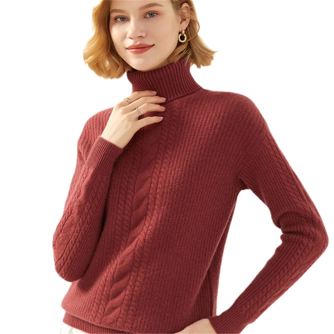 Autumn Winter Women High-Neck Pure Cashmere Sweater Thick Loose Pullover 100% Wool Knit Base Jumper