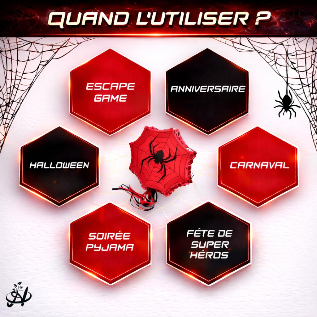 Piñata Géante Thème Araignée – Anniversaire Enfant Garçon – Super-Héros Type Spider – Grande Piñata à Casser – Fête, Halloween – Grande Capacité Bonbons & Surprises