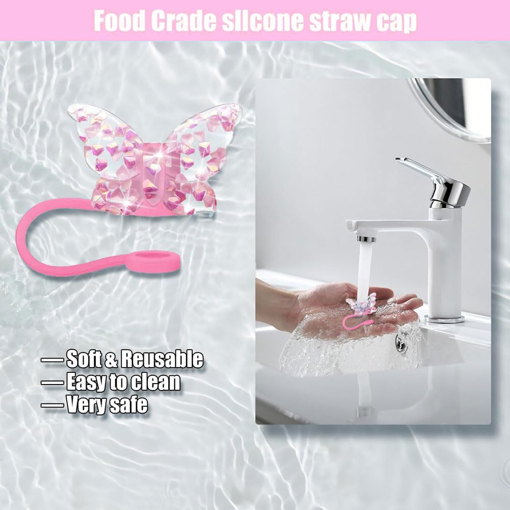 TOEECY Accessoires Stanley Cup 6 Pièces - Étuis Silicone, Pendentifs Peluche Et Porte-Clés Fleur (Rose)