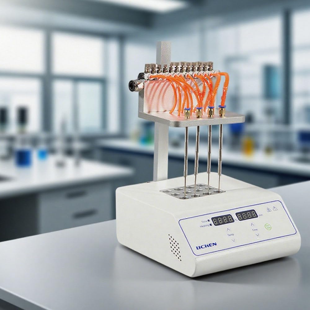 Evaporatore di Azoto Secco, Concentratore di Campioni di Azoto, Altezza Regolabile 200 Mm, Controllo Preciso della Temperatura, Flusso Regolabile, per Laboratorio, Analisi Ambientali 12holes
