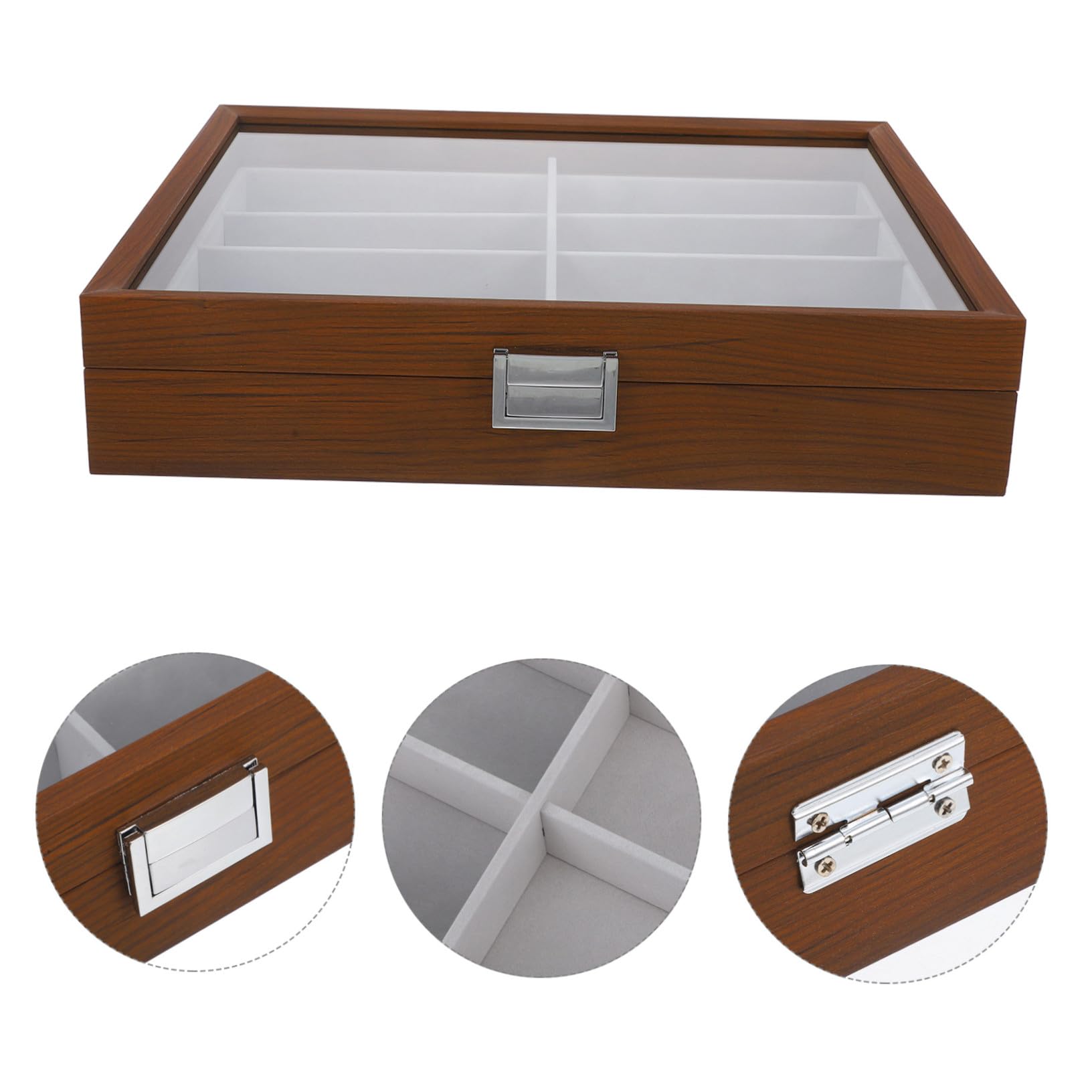 VALICLUD Boîte à Lunettes Bois Compartiments avec Couvercle Transparent Organisateur Élégant et Protecteur pour Lunettes de Intérieur Doux Rayures Portable pour Femme et Homme