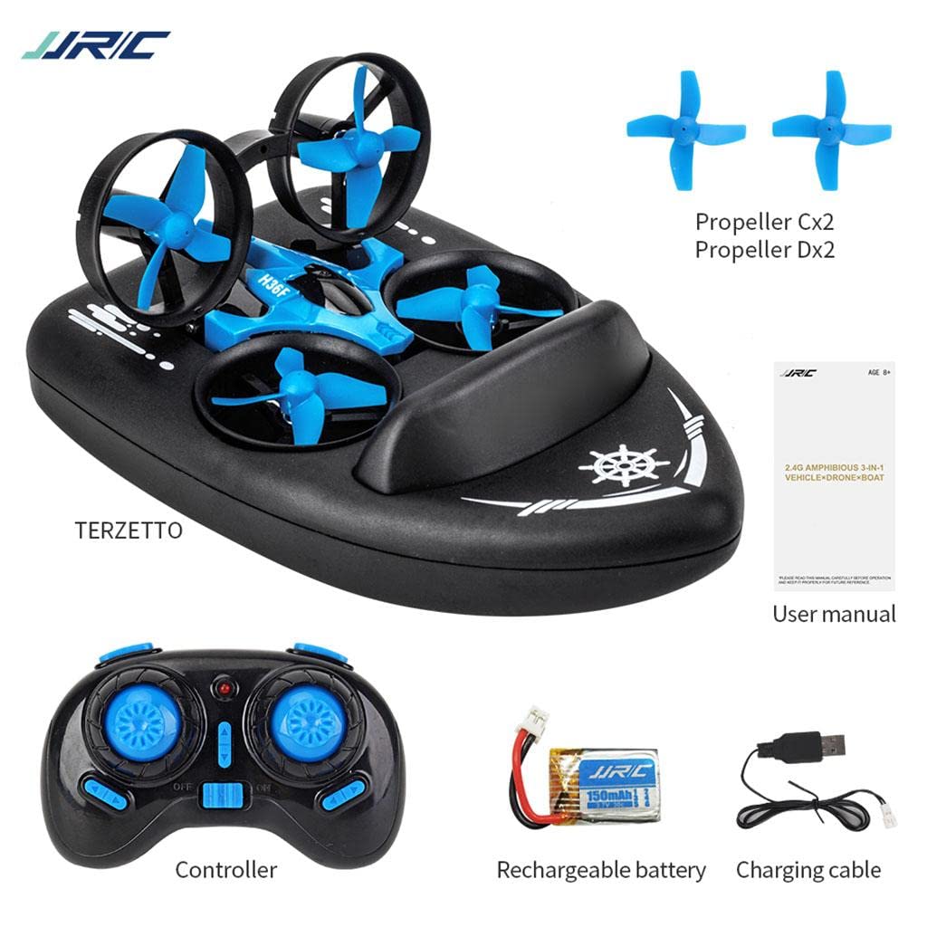 RC Quadcopter Coche Barco Teledirigido 3 en 1 con Modo Remoto Multifunción Plástico Resistente Adecuado para Niños