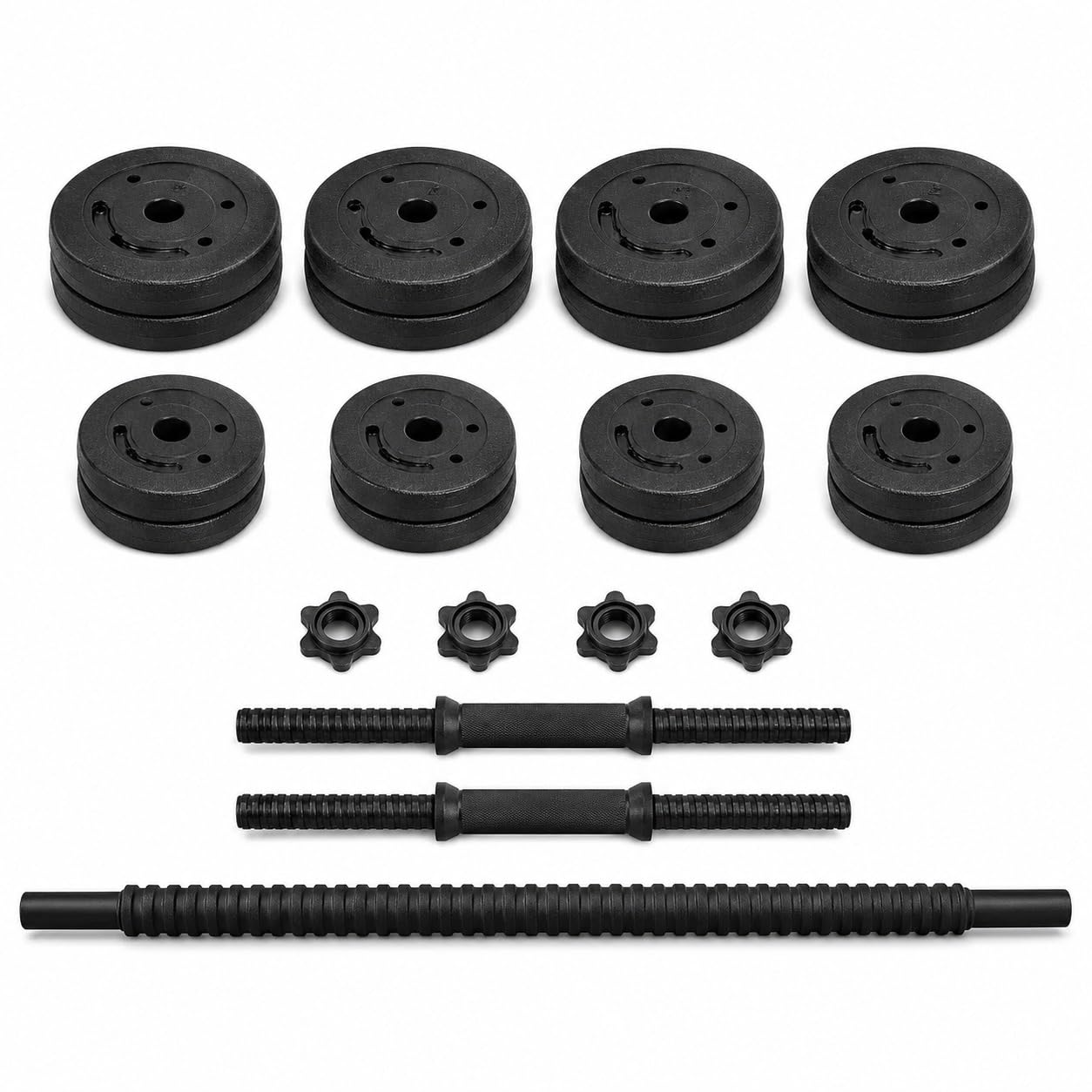 Adjustable Dumbbell Barbell Set with Push Bar & Connecting Rod, 2-in-1 Home Gym Weight Set with Plates, Bars and Spinlock Nuts for Strength Training, Muscle Building and Full Body Workout