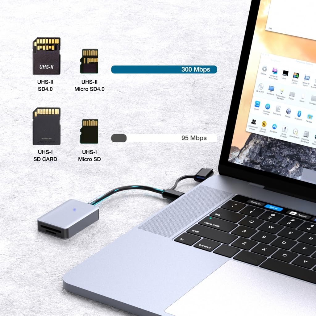 Lector de tarjetas de memoria 2 en 1 compatible con tarjetas UHS y UHS I para dispositivos digitales