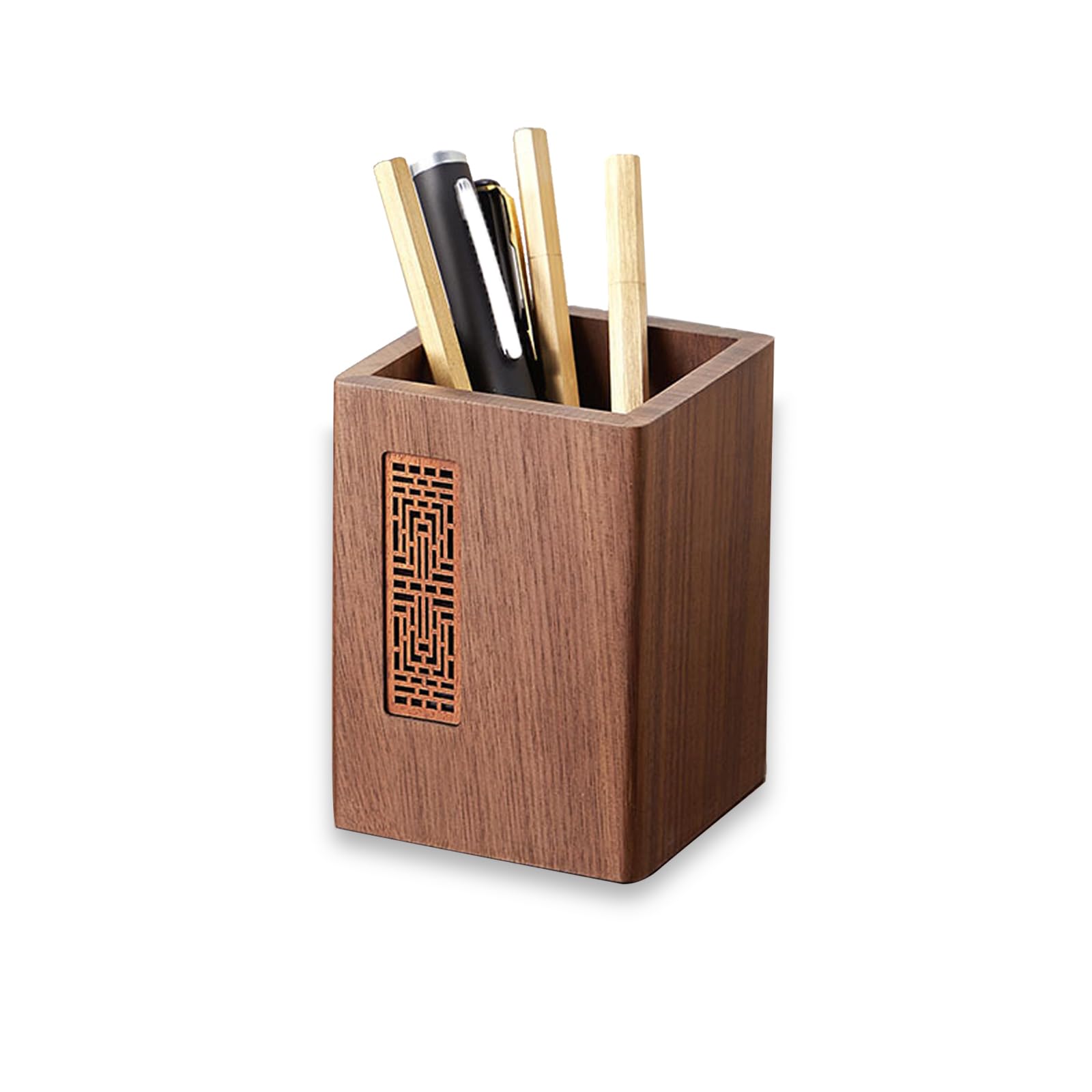 Wooden Pen Holder, Square Pen Holder, Desk Organiser, Handmade, for Stationery, Make Up Brushes, Desks, Offices (D)