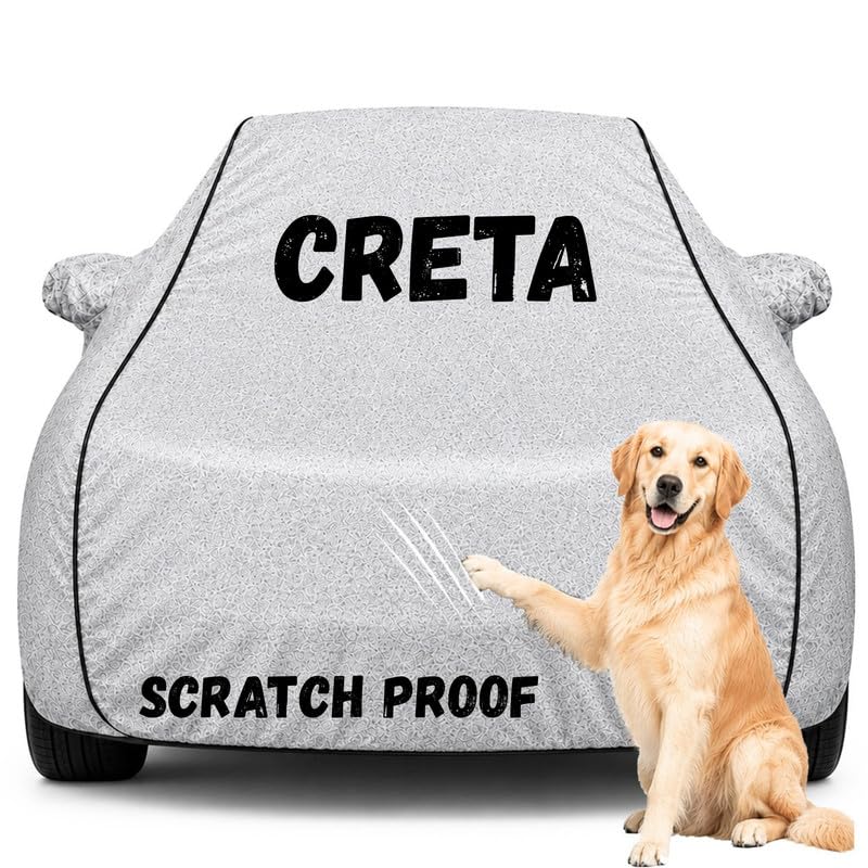 Image of Pure Fabric Silver 100% Waterproof Creta Car Cover | Polyester Car Body Cover for Rain & Sun | UV Protection, Dustproof, Scratch Resistant, Windproof, Heat Resistant, Custom Fit