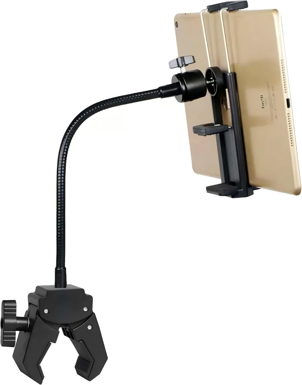 Universal Phone and Tablet Holder Mount with Flexible Gooseneck, 360° Rotation, for Mic Stands, Wheelchairs, Bikes, Treadmills, Applicable Device Width ranges 2.4″–7″