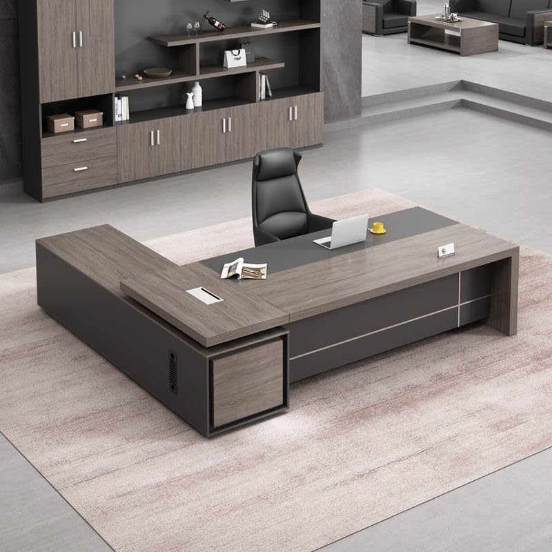 Image of Lakdi The Furniture Co Director L-Shape Office Table Luxury Desk Made in Particle Board with Drawer,CPU Space, Side Unit & Wire Manager- Dark Grey - 5-Year Warranty & Free Assembly-LDL-607