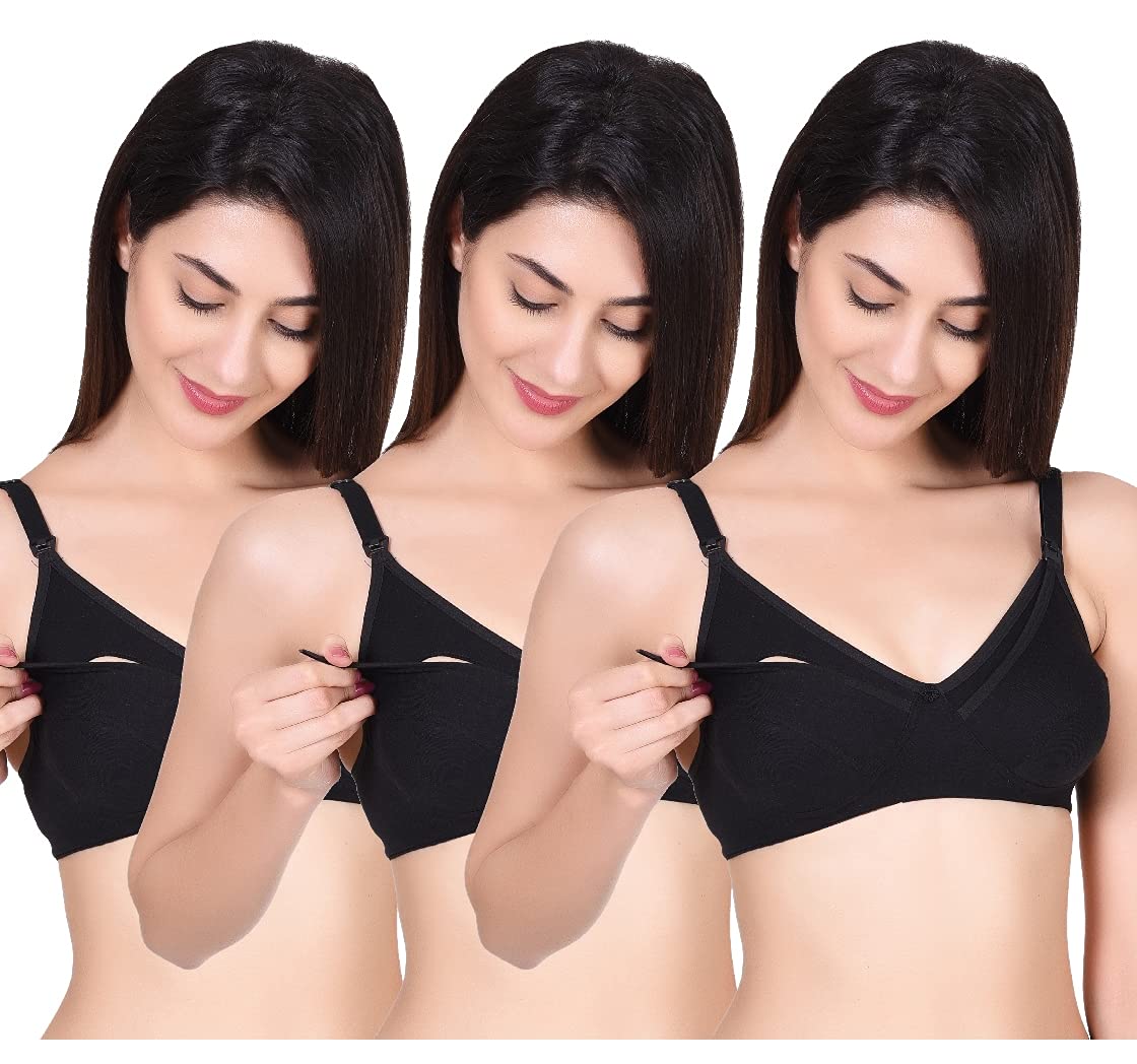 Women's Cotton Feeding/Maternity/Nursing Bra (Pack of 3) Black-image-41