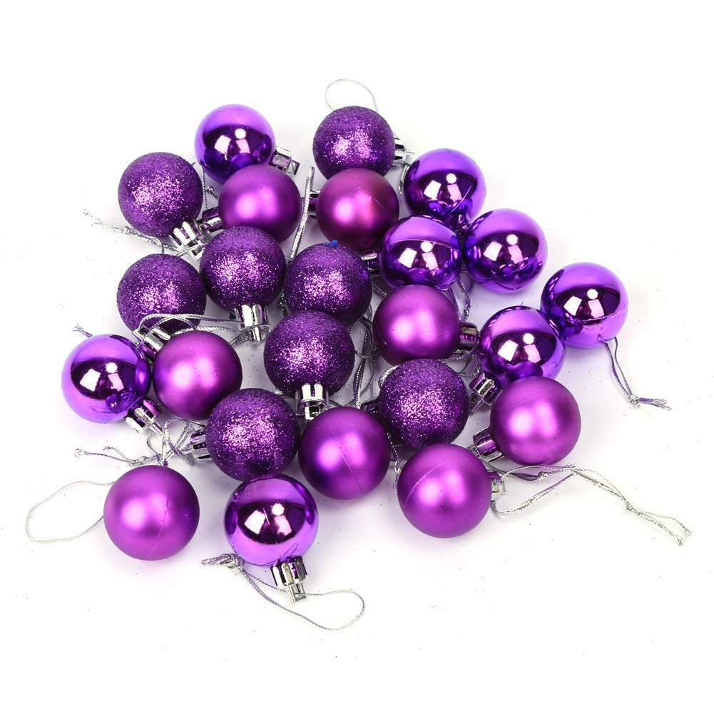 Teror Ornament Bauble,24pcs 6 Colors Christmas Tree Hanging Glitter Ornament Balls Baubles Party Wedding Decorations(Purple) Christmas baubles