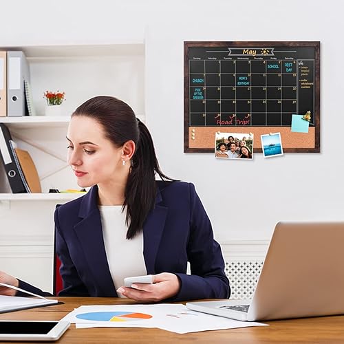 Miniatura 9 de Umtiti Pizarra combinada de calendario y tablón de anuncios. Marco de madera marrón de 13 x 17 pulgadas, pizarra magnética. Perfecto para oficina,