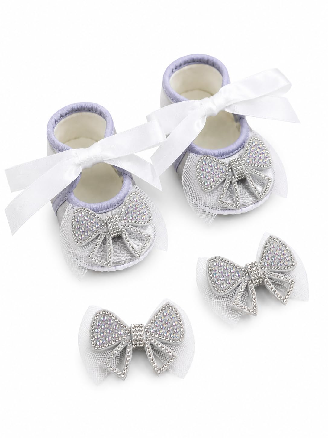 Baby Booties and Bow Hair clips combo - silver-image-21