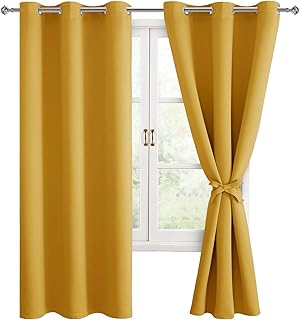 Hiasan Blackout Curtains for Bedroom and Living Room, Light Blocking, Noise Reducing Window Curtain Panels, Tiebacks Included, Set of 2, Grommet Top (Mustard Yellow, Width 42 Inch x Length 72 Inch) - Buy now