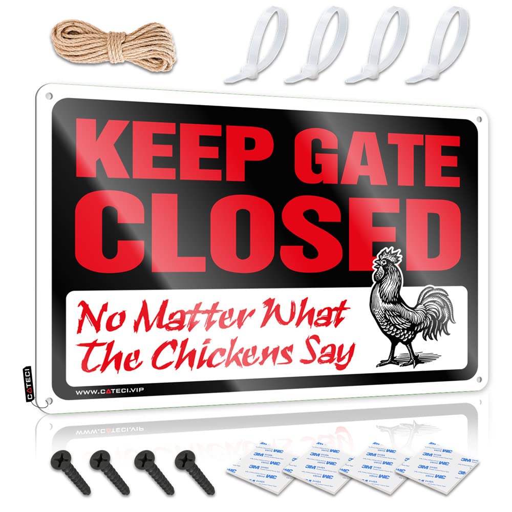 IBWNBBUSN Man Cave Signs For Men Keep Gate Closed No Matter What The Chickens Say Sign Bedroom Door Decor Outdoor Funny Metal Sign(30X40CM)