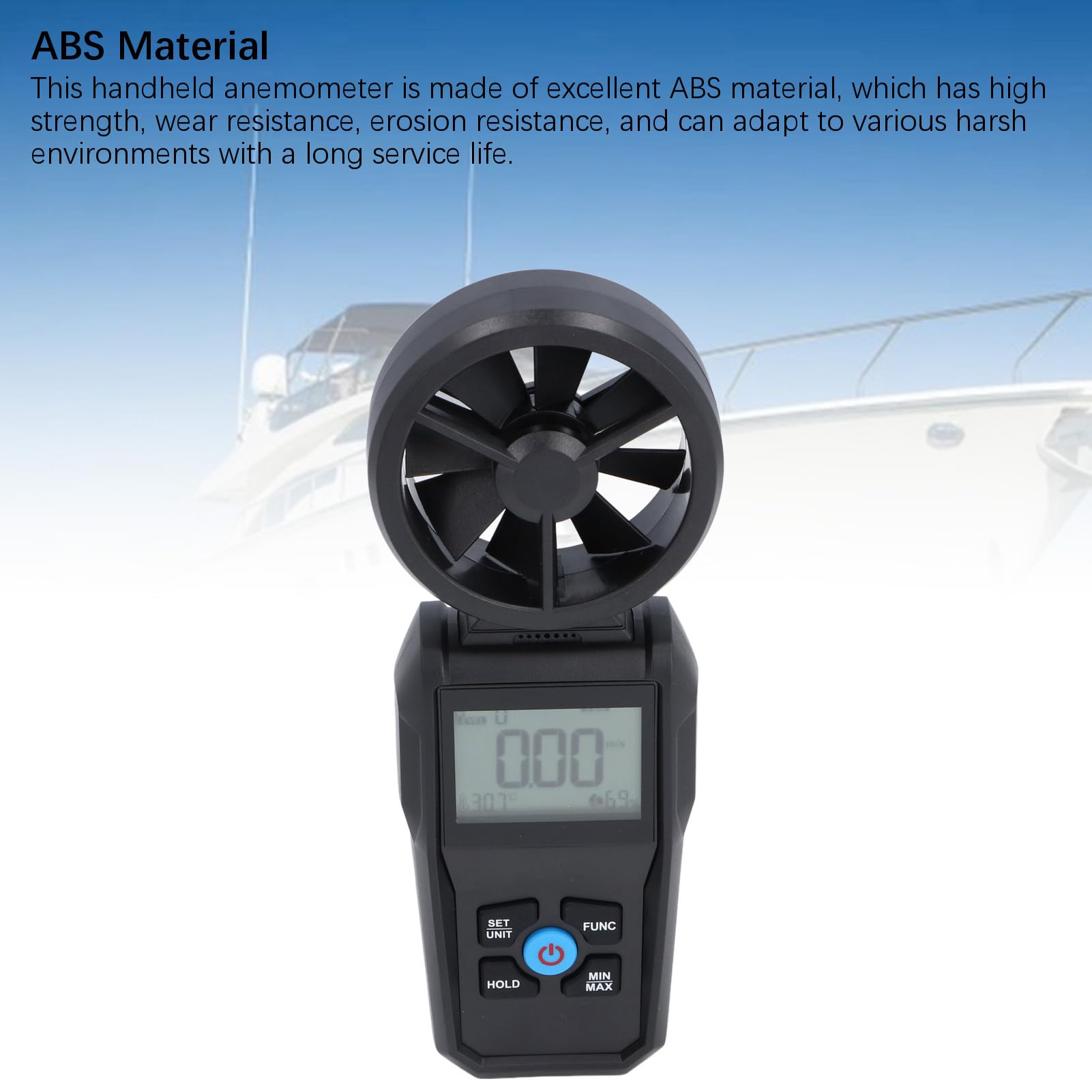 Schimer Präzisions-Windgeschwindigkeitsmesser, Digitales Anemometer mit Hintergrundbeleuchtetem LCD-Display Zur Messung von Luftfeuchtigkeit und Temperatur, Ideal für die Ventilatorenherstellung und
