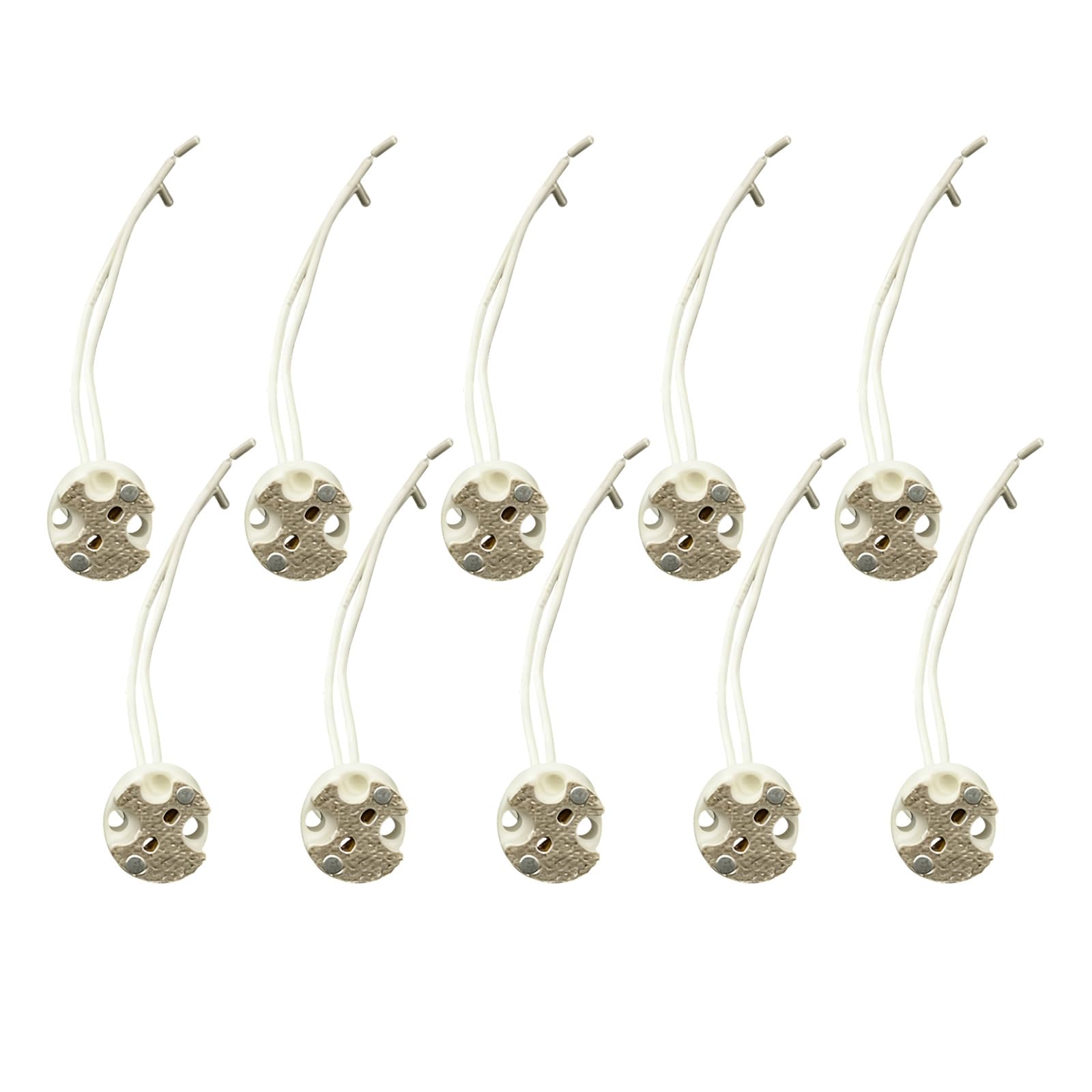 Whispern Cloud MR16 GU5.3 Ceramic Lamp Holder 10 Pack, 12V-24V LED Halogen Bulb Base Socket, Heat Resistant Wire Connector for MR11 G4 Bulb Replacement