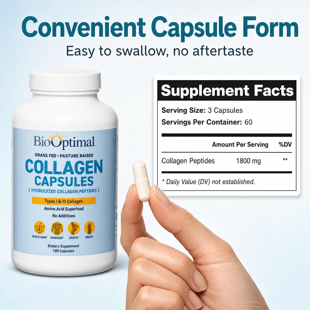 BioOptimal Grass-Fed Hydrolyzed Collagen Capsules for Skin, Hair & Joints — Amazon image 4