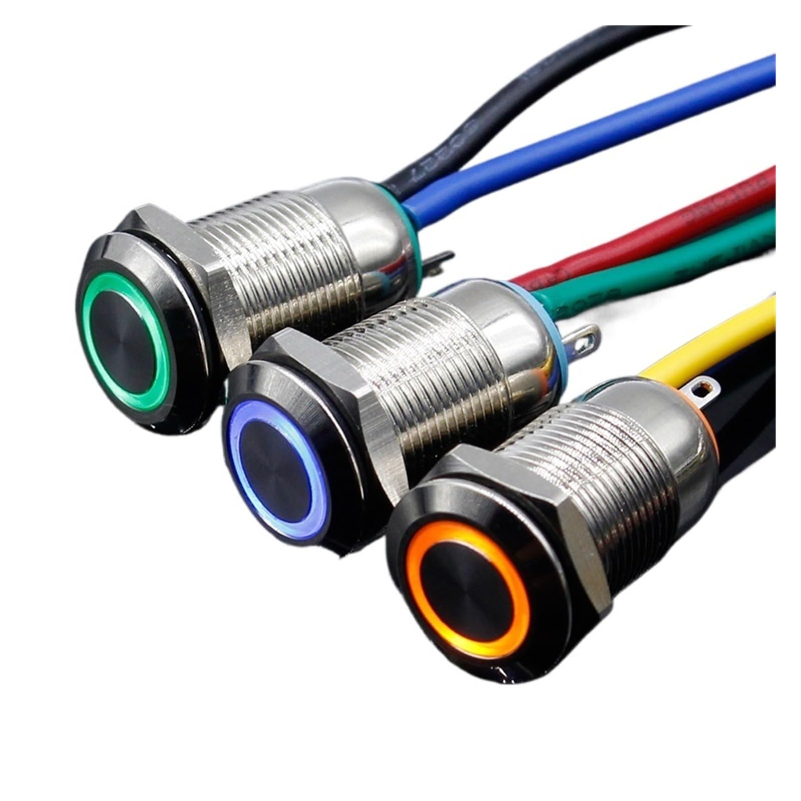 1 szt. 12 mm LED 12 V 24 V 220 V metalowy przełącznik przyciskowy podświetlany wodoodporny przycisk blokujący samoblokujący (zielony, 220 V)