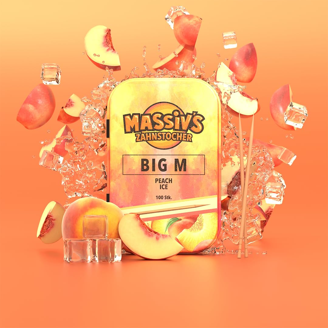 Massiv's Zahnstocher - Zahnstocher mit Geschmack – BIG M Pfirsich Ice (Packung mit 4)