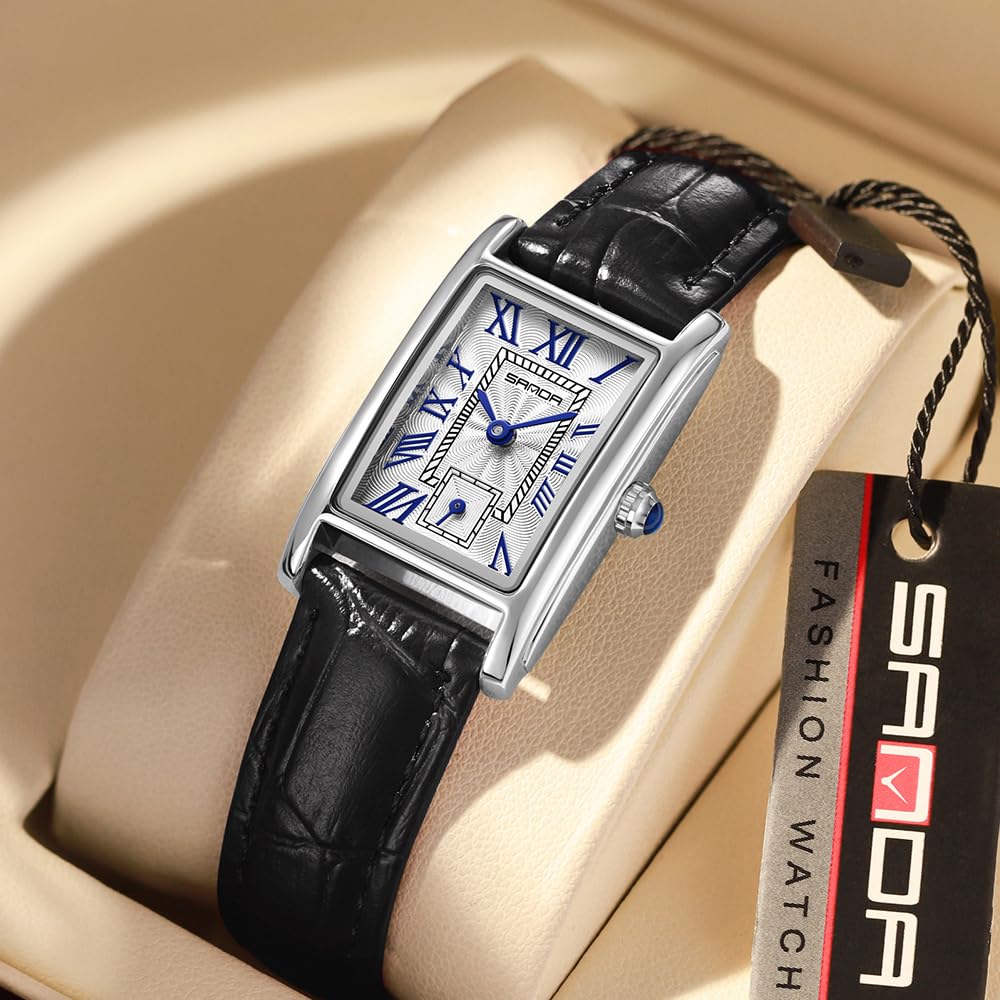 MASTOP Orologio da donna vintage rettangolare con cinturino in pelle, analogico, al quarzo, ultra sottile, orologio da polso da donna