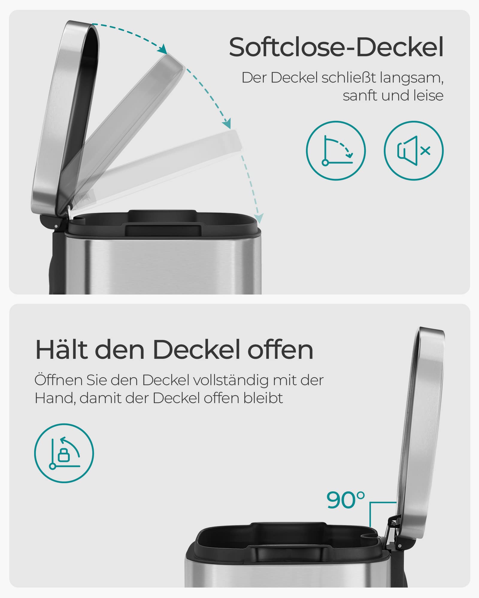 SONGMICS Mülleimer Küche, 30 Liter, Abfalleimer, Tretmülleimer 