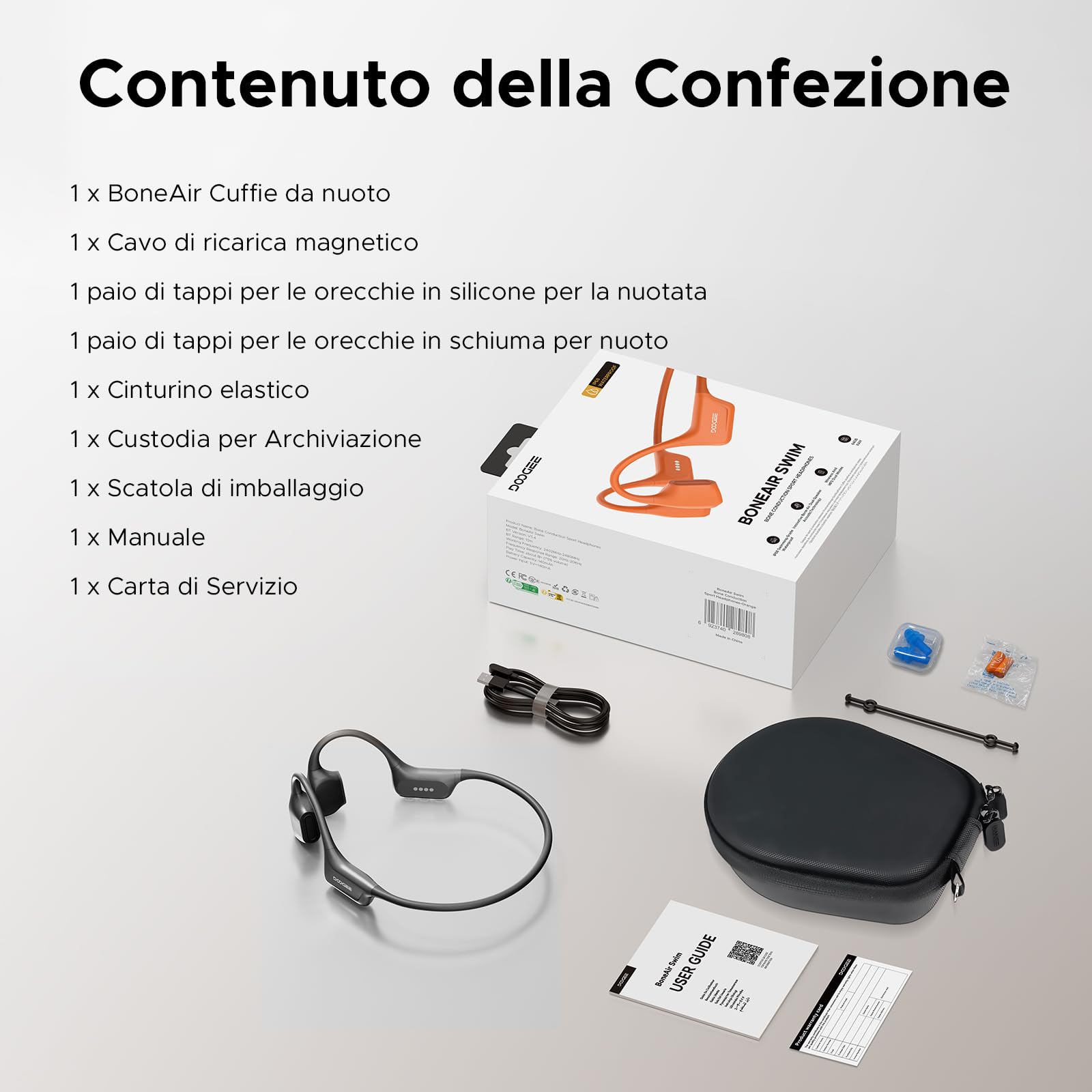 Cuffie a Conduzione Ossea Nuoto, 10H IP68 Impermeabili Sportivi Auricolari Conduzione Ossea 64GB MP3 Bluetooth 5.4 Nuoto, corsa e fitness,grigio scuro