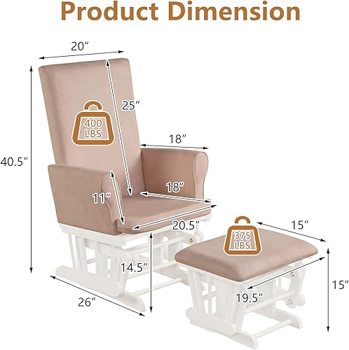 Miniatura 7 de Costzon Juego de mecedora y otomana, muebles de madera para bebé, para siesta y lectura, enfermería, silla mecedora cómoda tapizada limpiable con