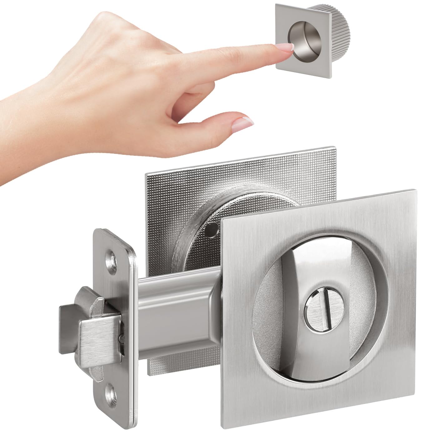 Photo 1 of Aesytava Brushed Nickel Privacy Pocket Door Hardware (1 Pack)