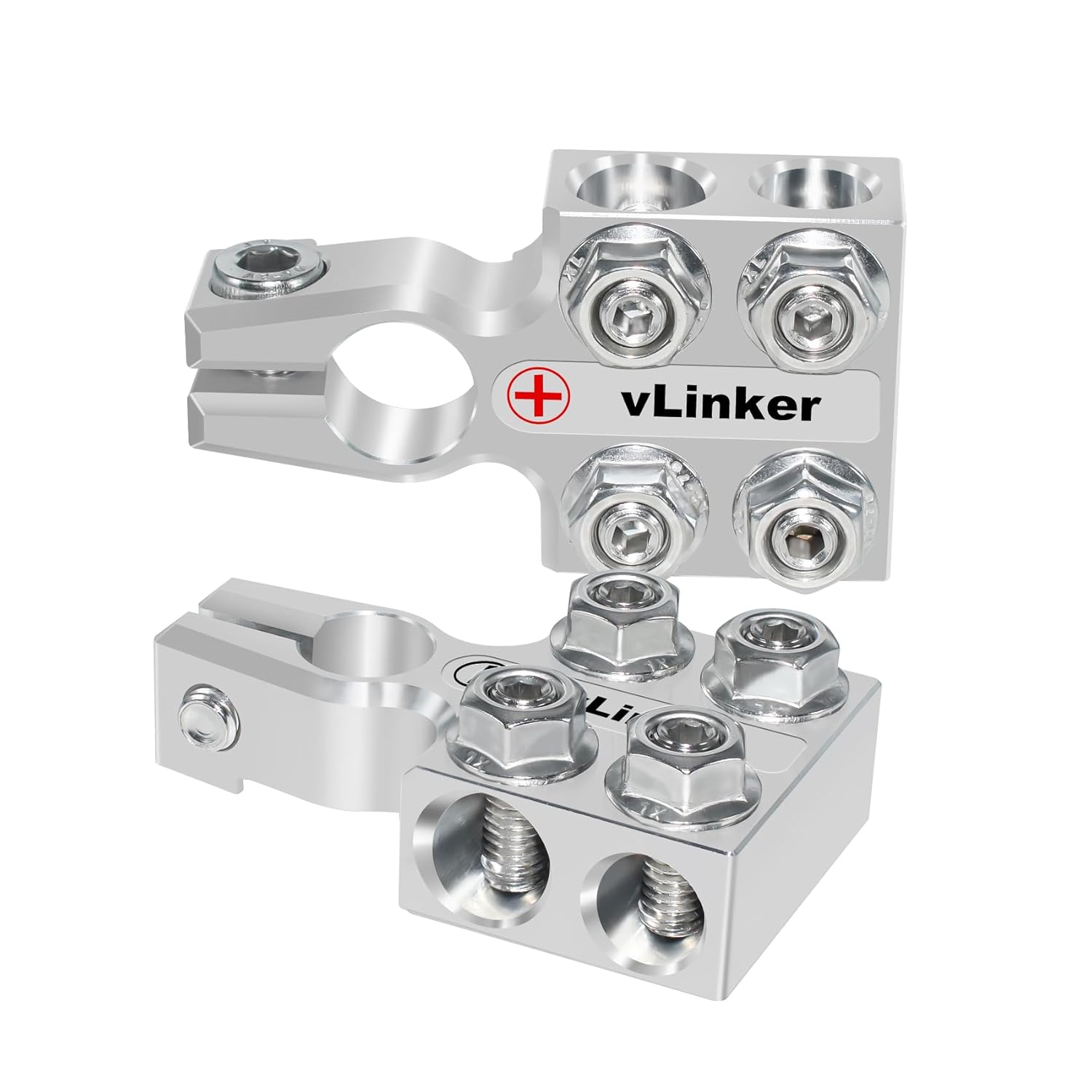 8-Way Lead Acid Battery Terminal Connectors, AGM Post Terminal Ends Terminals Extender, Battery Terminal Clamp 8AWG up to 4/0(XL) AWG Gauge, Positive & Negative for SAE/DIN/EN Tapered Top Post