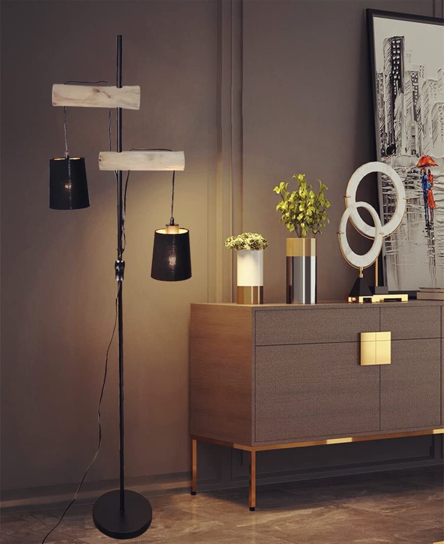 Stehlampe Vintage Holz, Retro Schwarz-Golden | Rustikale Holz, Mit Schalter, Für Wohnzimmer Arbeitszimmer Schlafzimmer Büro