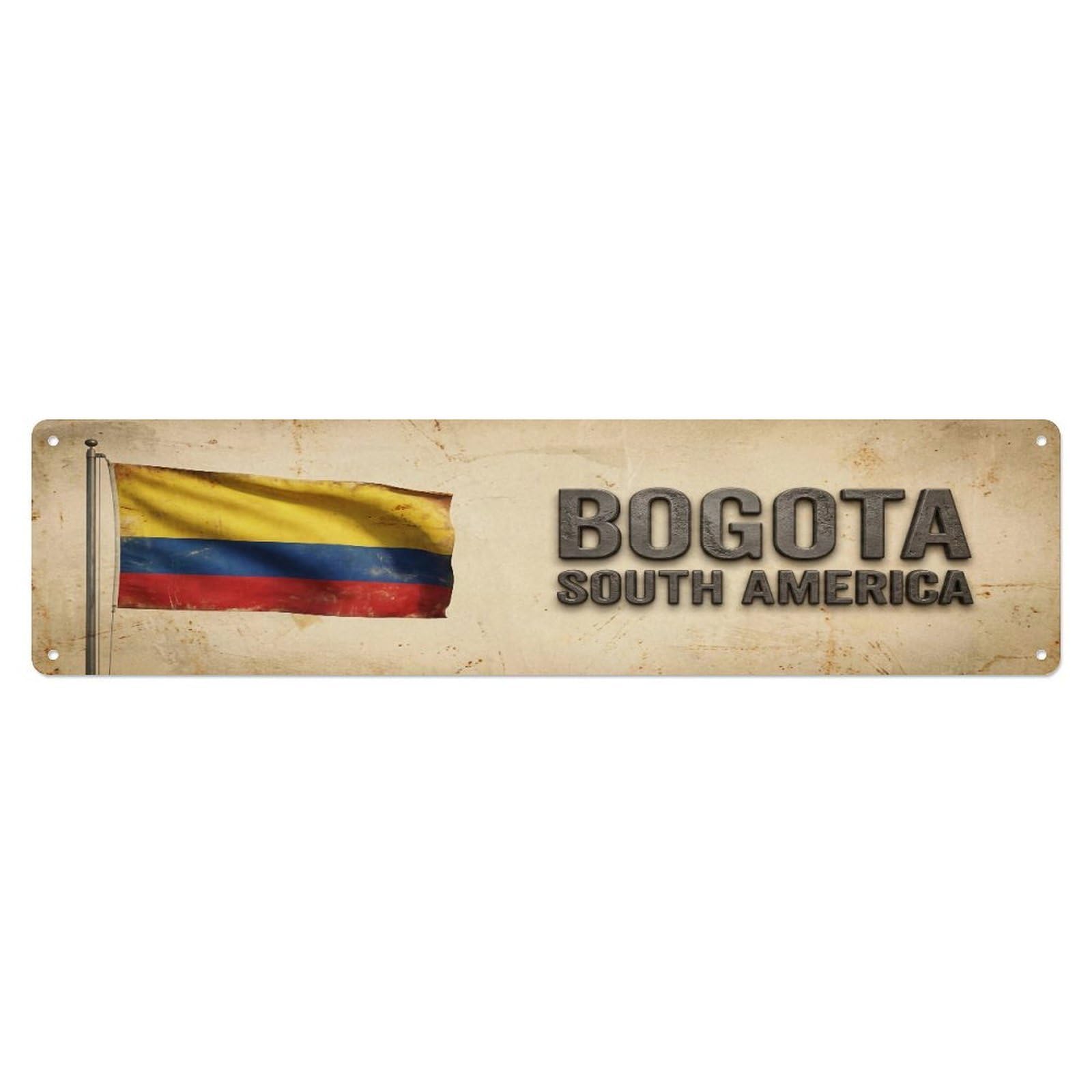 Okahys 4X16inch(10X40cm) Vintage Bogota South America Flag Decor Rustic Travel Metal Tin Sign