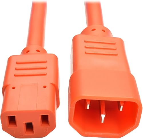 Tripp Lite Cable de extensión de alimentación resistente de 3 pies, C14 a C13, 15A, 14 AWG, naranja (P005-003-AOR)