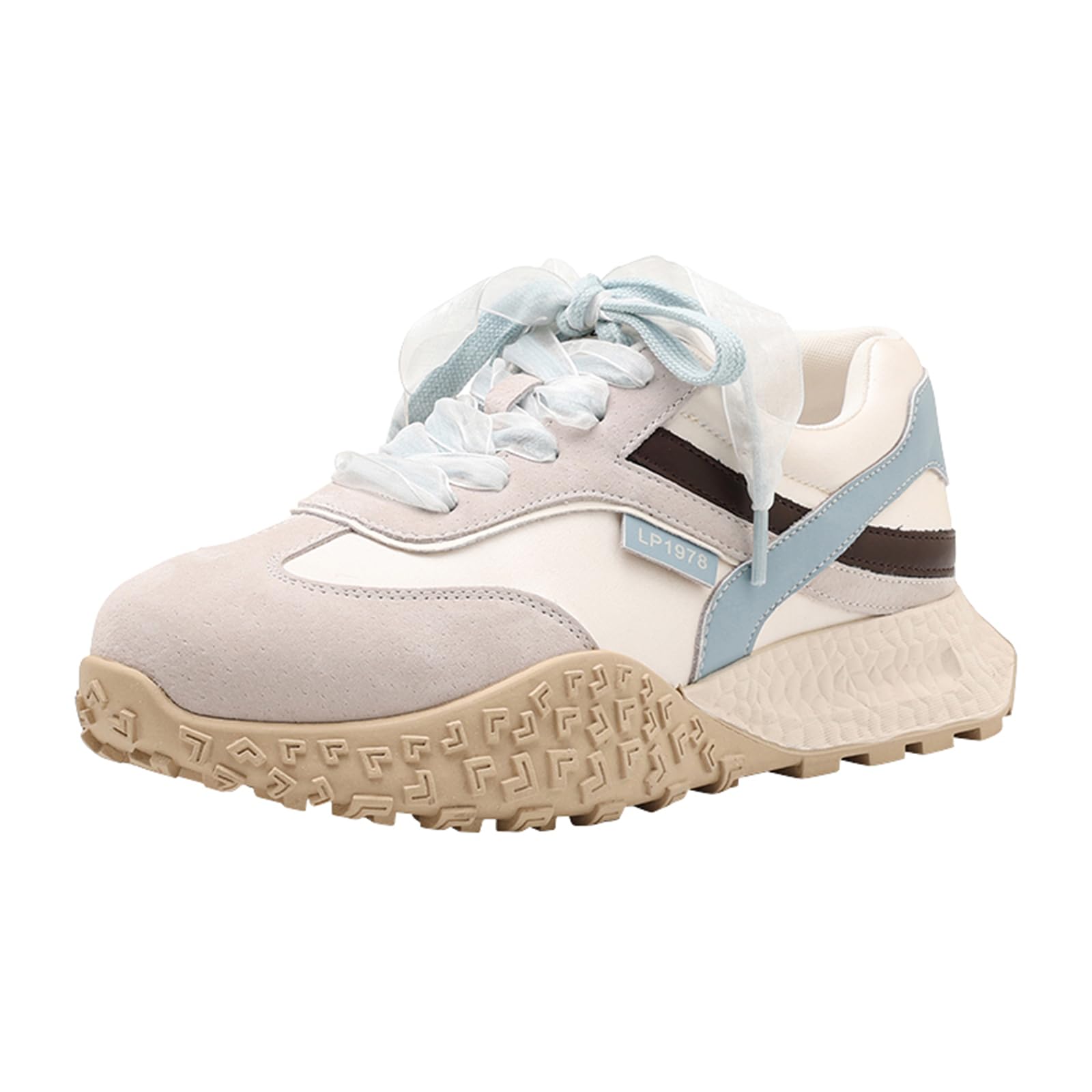 CUTEHEELS Wygodne, wytrzymałe damskie sneakersy ze skóry z okrągłym noskiem i sznurowaniem