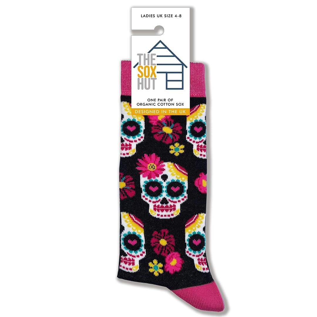 The Sox Hut Women's Multi-Colour Pretty Skulls Socks, Size 4-8, Skull Theme (Uk, Numeric, 4, Regular, Regular)