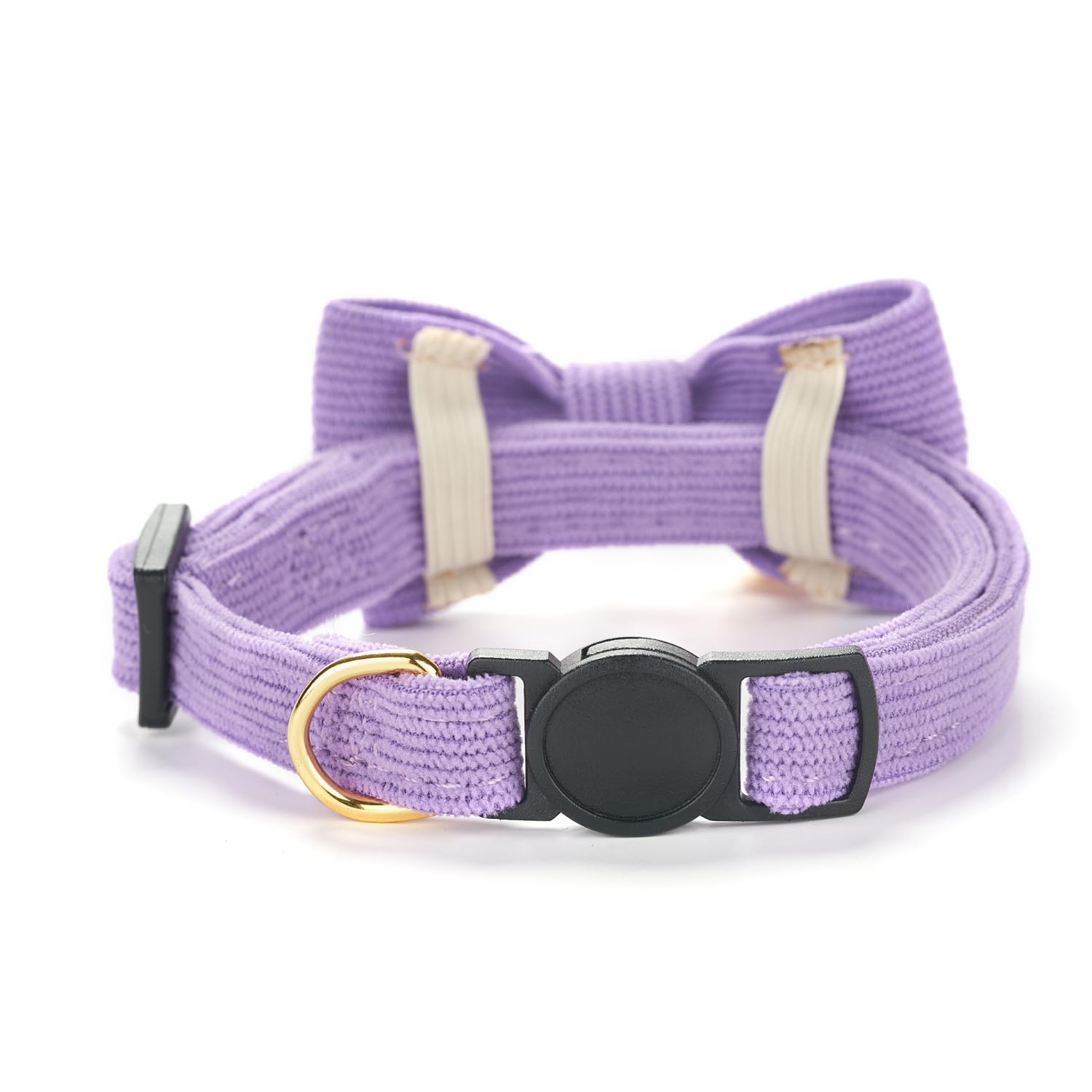 YUDOTE Ultra-soft Collar Natural Cotton Corduroy Made for Cats with Sensitive Skin,Lightweight Kitten Collars with Quick-release Buckle and Removeable Bow-tie,Purple Pack of 1 - Image 4