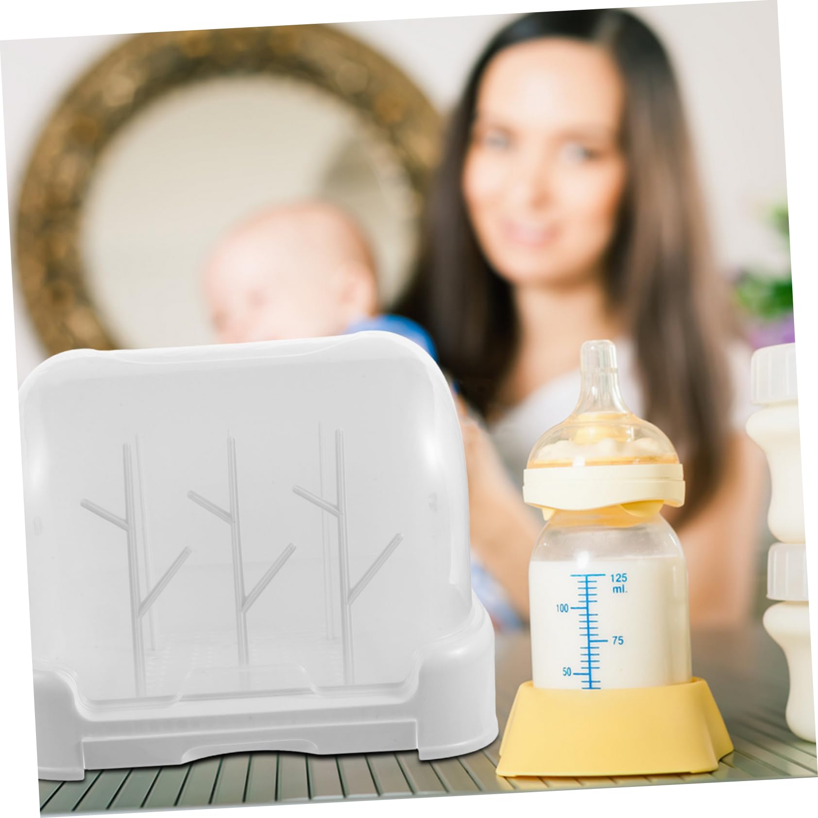 UPKOCH Flaschentrockner für Babys mit Deckel, Weißer Kunststoff | Kleine Becher und Schnuller, Platzsparender Tischständer, Tägliche Nutzung in Küche
