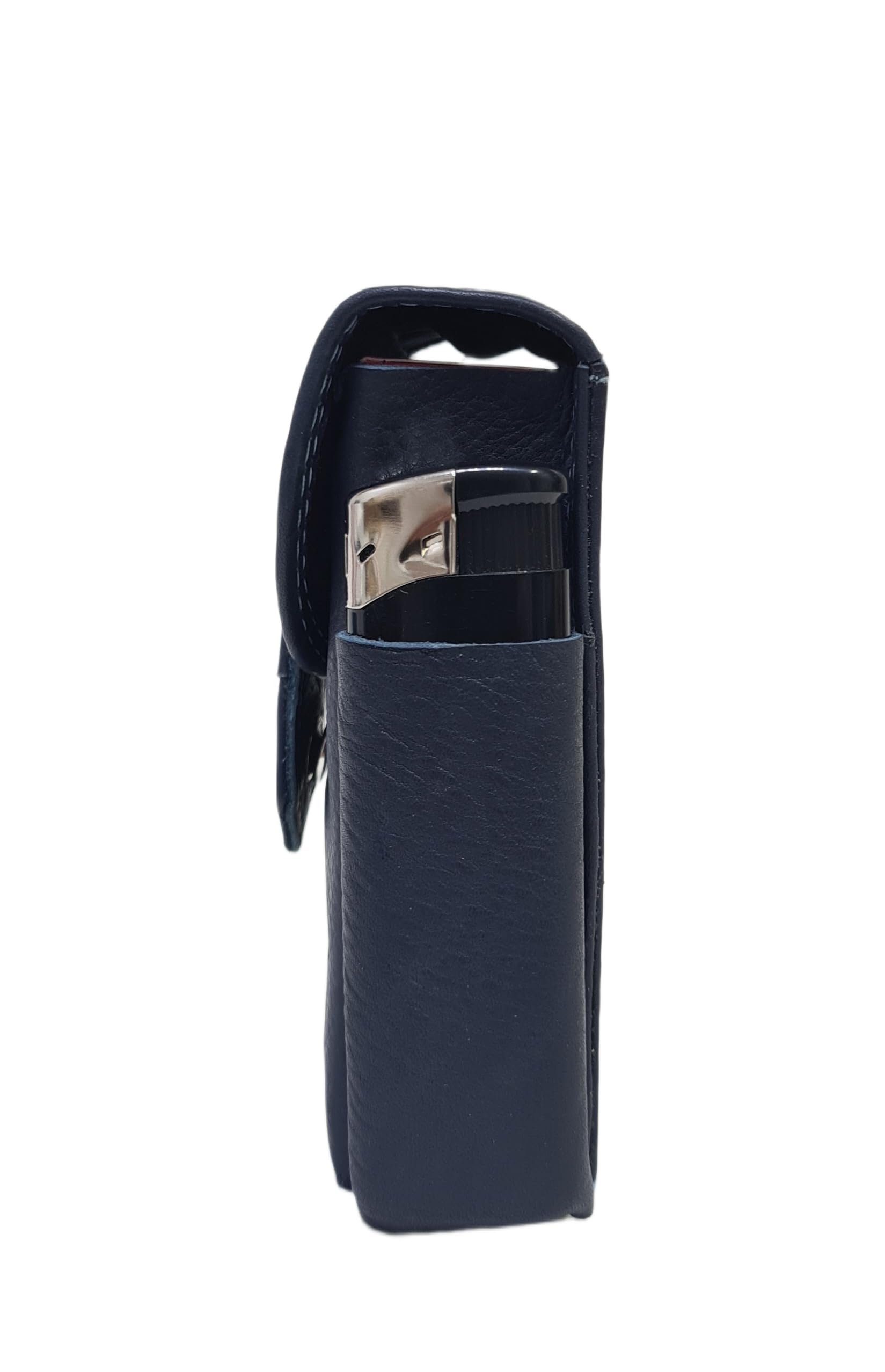 Luigi Benetton Portasigarette in Vera Pelle, Doppio Bottone, Porta Accendino Laterale, Dimensioni 10x6,5x3 cm, con Scatola Regalo Art. 3176 (BLU)