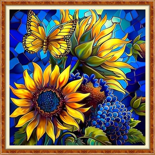 Image of Findvoor Stamped Cross Stitch Kits for Beginner Embroidery Kits for Beginners Adults DIY 11CT Cross Stitch Patterns Needlepoint Kits Crossstitching Kits-Sunflower Butterfly 18x18 inch