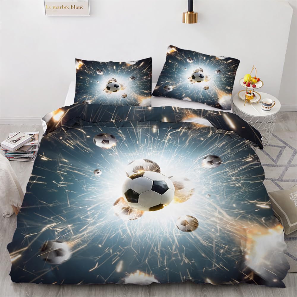 3D Football Super King Duvet Cover Set 220x260cm 3 piece Soft Microfiber Reversible Bedding Set Sports Football Comforter Cover with Zipper Closure Quilt Cover with 2 Pillowcase 50x75cm（Image 8-3） — image 1
