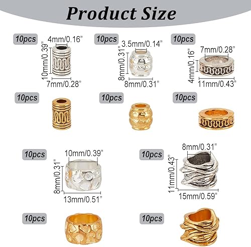 Miniatura 9 de NBEADS 180 cuentas de pelo africano de 12 estilos, cuentas de pelo plateado antiguo, cuentas europeas de estilo tibetano, cuentas de barba de