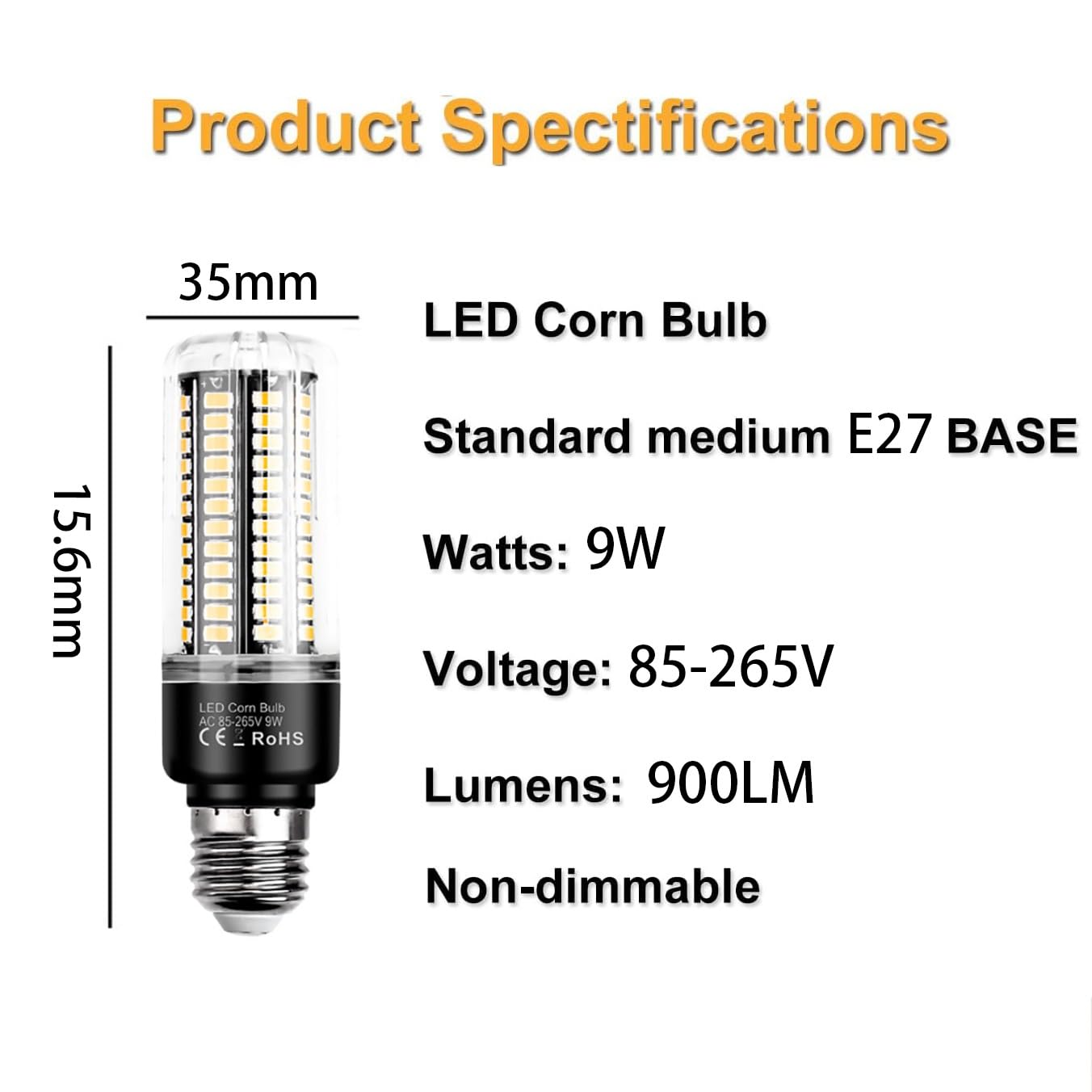 E27 led Bombilla 9W, 9W Equivalente a 90W halógeno, 5pcs led Bombillas, 900LM, AC85V-265V, ángulo de Haz de 360 ° para la iluminación del hogar(Warm White 3000k)