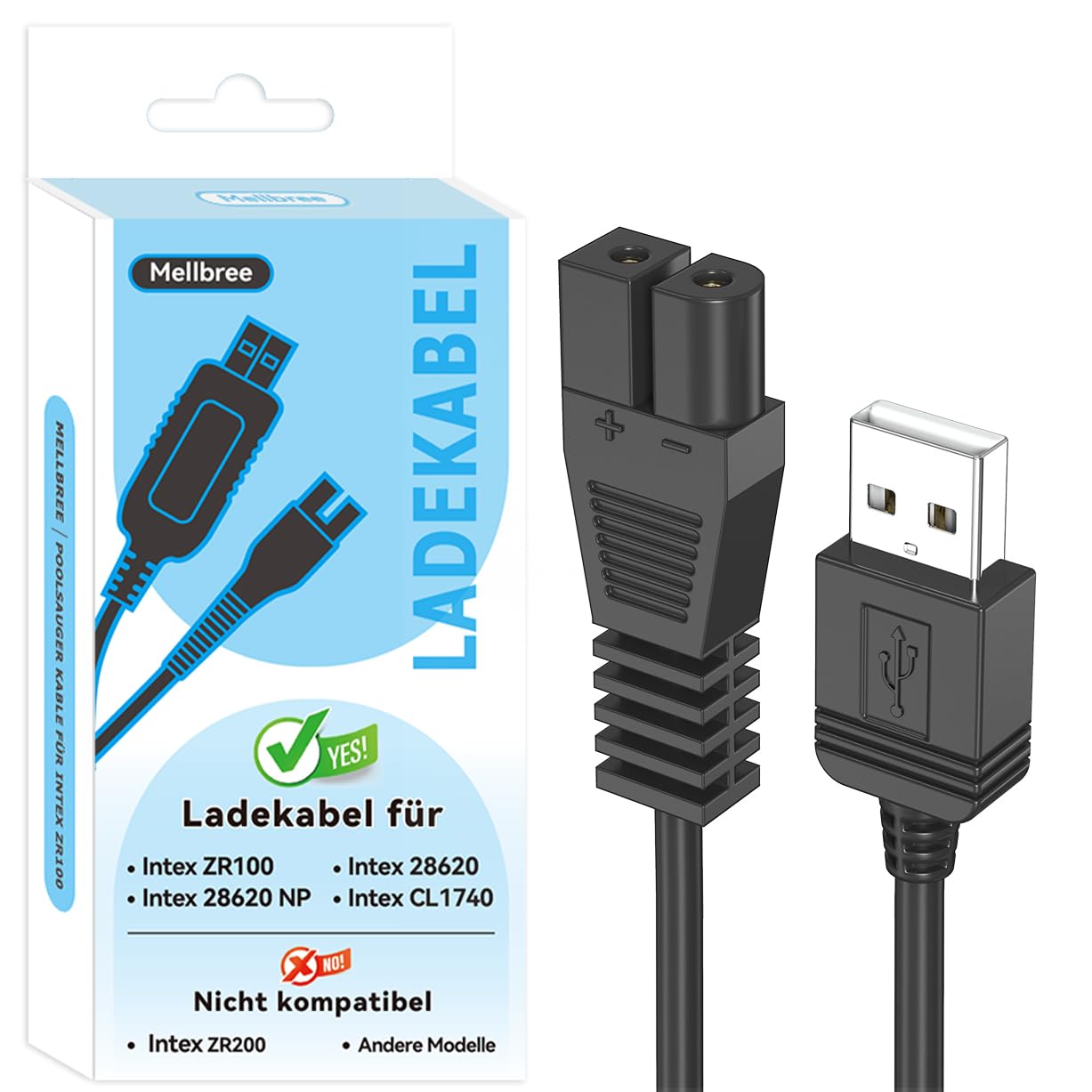 Mellbree Ladekabel für Intex ZR100/28626/28620NP/28620 Handheld Pool Vacuum | 2M langes Kable für Poolstaubsauger,Sichere und effiziente Ersatzkabel für sorgenfreie Poolreinigung
