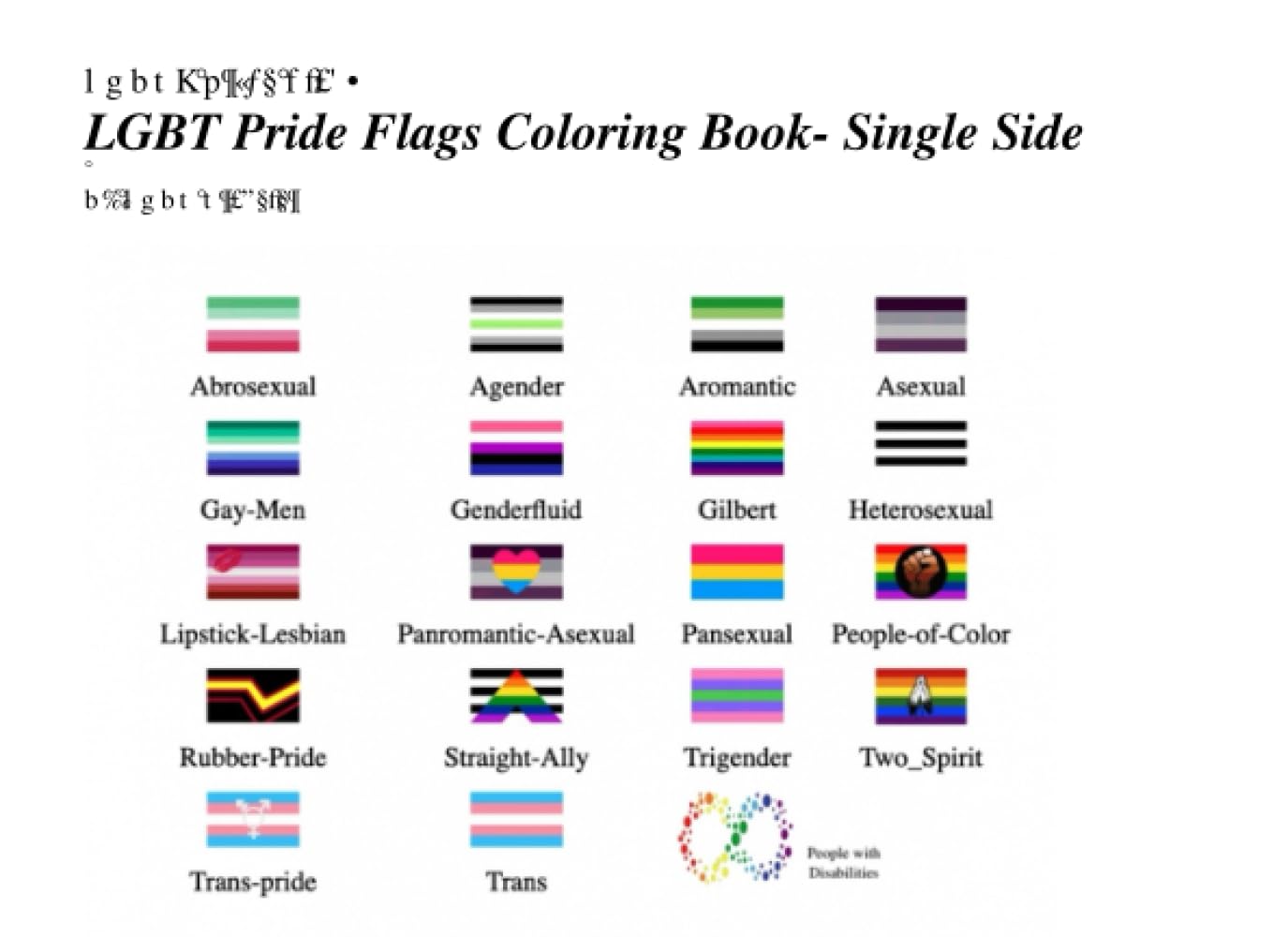 LGBT Pride Flags Coloring Book- Single Side
