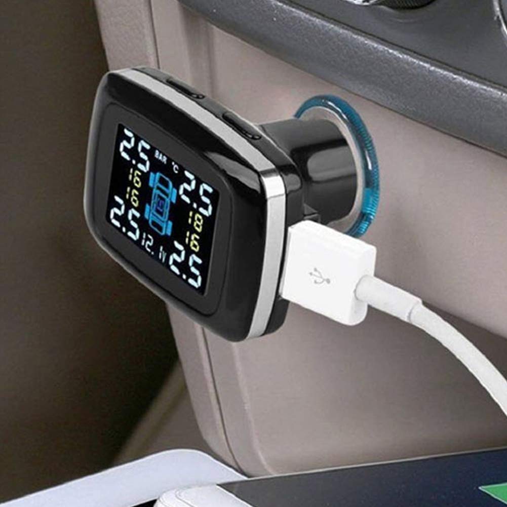 Terisass di Monitoraggio della Pressione dei Pneumatici TPMS, Display per Accendisigari con Kit di Sensori Esterni 4 Pezzi