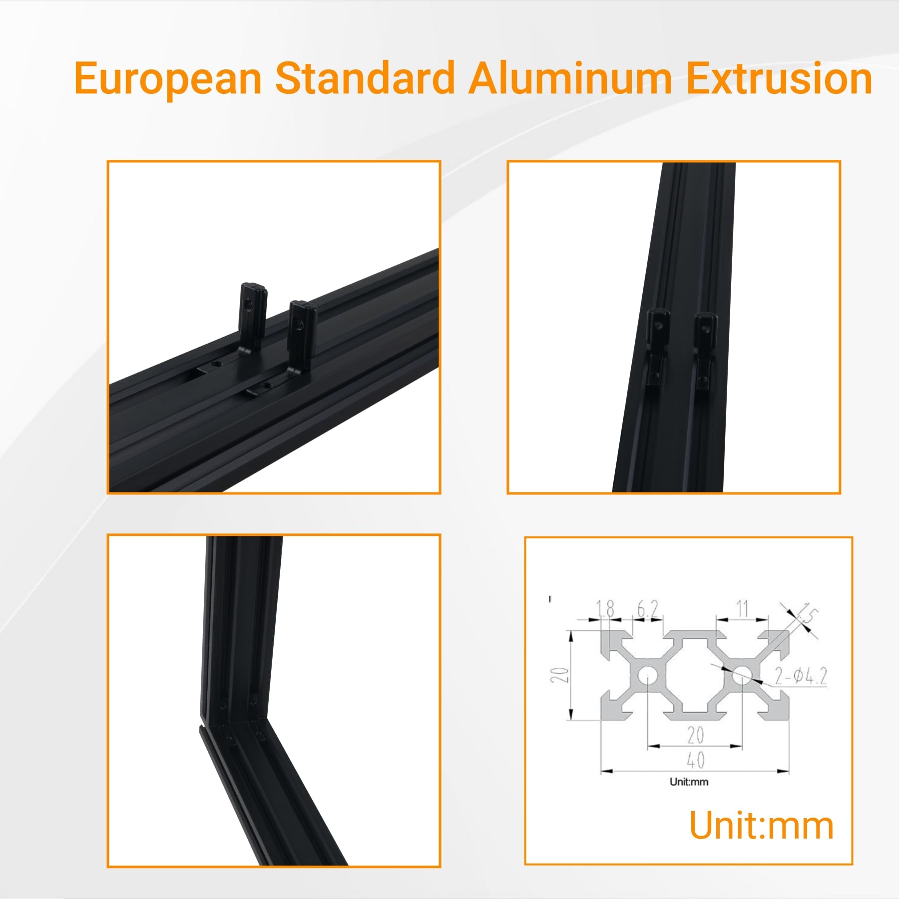 6 Stück 2000mm Aluminiumprofil Extrusions Linearschiene Europäische Norm 6063-T5 Eloxierte Oberfläche 20X40 V Typ Schlitz 6.2mm Aluminium profil für 3D-Drucker CNC